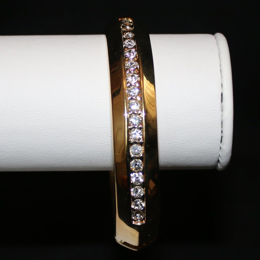 Gold Tone Bangle Bracelet w/ 19 Rhinestones